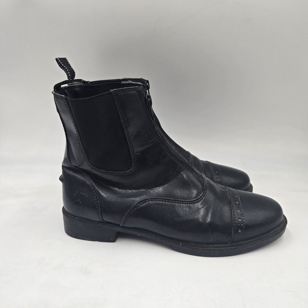 Riding Sport BY Dover Saddlery Black Zipped Front Leather Boots Size 9 Cap Toe